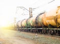Set of old tanks for oil and fuel transportation by rail Royalty Free Stock Photo
