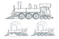 Set of old train logo. Locomotive drawing. Steam transport. Royalty Free Stock Photo