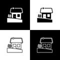 Set Old Ukrainian house hut icon isolated on black and white background. Traditional village house. Vector