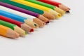 Set of old used and broken colored pencils on a white background. Ugly worn crayons or pencils with broken ends should be Royalty Free Stock Photo