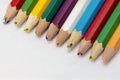 Set of old used and broken colored pencils on a white background. Ugly worn crayons or pencils with broken ends should be Royalty Free Stock Photo