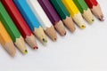 Set of old used and broken colored pencils on a white background. Ugly worn crayons or pencils with broken ends should be Royalty Free Stock Photo