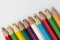 Set of old used and broken colored pencils on a white background. Ugly worn crayons or pencils with broken ends should be Royalty Free Stock Photo