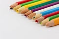 Set of old used and broken colored pencils on a white background. Ugly worn crayons or pencils with broken ends should be Royalty Free Stock Photo