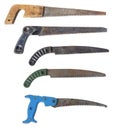 set of old vintage garden hand pruning saws. Tree saw designed for single-hand use Royalty Free Stock Photo