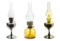 Set old vintage kerosene lamps on white