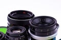 set of old-vintage lenses on a white background Royalty Free Stock Photo