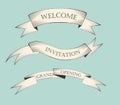 Set of old vintage ribbon banners and drawing Royalty Free Stock Photo