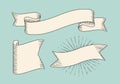 Set of old vintage ribbon banners in engraving style. Hand drawn design element. Vector illustration. Royalty Free Stock Photo