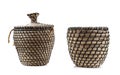 set of old wicker straw vases isolated on white background Royalty Free Stock Photo