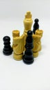 Set of old wooden black and white chess board game pieces Royalty Free Stock Photo