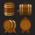 Set of old wooden wine or beer barrel or oak keg