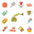 Set of Olives, Cupcake, Bread, Sushi, Kebab, Ice cream, Honey, T