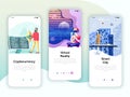 Set of onboarding screens user interface kit for Cryptocurrency, Smart City, VR, mobile app templates concept.