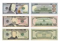 Set of one hundred dollars, fifty dollars and twenty dollar bills in new design Royalty Free Stock Photo