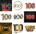 Set of one hundred year birthday. Number 100 graphic design element