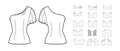 Set of one-shoulder tops, shirts, tanks, blouses technical fashion illustration with fitted oversized, short sleeves