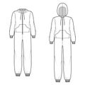 Set of Onesie overall jumpsuit sleepwear technical fashion illustration with full length, oversize, hood, zipper closure