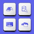 Set Online book, quiz, test, survey, class and Cloud or online library icon. White square button. Vector Royalty Free Stock Photo