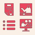 Set Online education, Certificate template, Online education and Task list icon. Vector