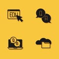 Set Online education, Cloud or online library, Question and Answer and icon with long shadow. Vector