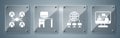 Set Online education, Computer network, Computer monitor and desk and Online class. Square glass panels. Vector