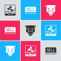 Set Online internet auction, Sell button and Bull market icon. Vector