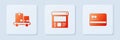 Set Online ordering and delivery, Hand truck boxes and Credit card. White square button. Vector Royalty Free Stock Photo