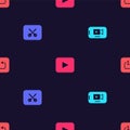 Set Online play video, Music or editing, Play button and Repeat track music player on seamless pattern. Vector Royalty Free Stock Photo