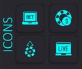 Set Online poker table game, sports betting, Casino chips and icon. Black square button. Vector Royalty Free Stock Photo