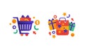 Set of Online Shopping Icons, E-commerce, Mobile Shopping and Digital Marketing Flat Vector Illustration Royalty Free Stock Photo