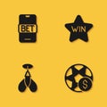 Set Online sports betting, Football money, Dart arrow and Casino win icon with long shadow. Vector Royalty Free Stock Photo