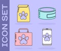 Set Online veterinary clinic symbol, Bag of food for pet, Pet first aid kit and Canned food icon. Vector