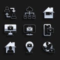Set Online working, Freelancer, Video camera Off home and Project team base icon. Vector Royalty Free Stock Photo