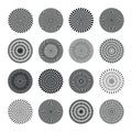 Set of op art circle design elements. Optical geometric black and white round background illustrations.