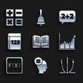 Set Open book, Calculation, Graph, schedule, chart, diagram, Function mathematical symbol, Book with word mathematics