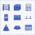 Set Open book, Human brain, Calculator, Graph, schedule, chart, diagram, Geometric figure Cone, Mobile calculator