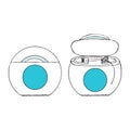 Set open close dental floss product for individual oral hygiene home bathroom. Cleaning interdental spaces. Color isolated