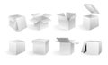 A set of open and closed boxes in different angles. Isometry in perspective. White cardboard box. Vector. Opened and closed Royalty Free Stock Photo