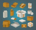 Set open and closed carton box. Delivery packaging vector illustration. Royalty Free Stock Photo