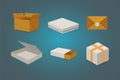 Set open and closed carton box. Delivery packaging vector illustration. Royalty Free Stock Photo