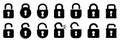 Set open and closed padlock icons, security check sign. Locks signs set. Locked and unlocked lock. Digital protection and security