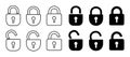 Set Open And Closed Padlock Icons, Security Check Sign. Locks Signs Set. Locked And Unlocked Lock. Digital Protection And Security