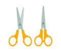 Set of open and closed scissors with a yellow handle. flat vector illustration Royalty Free Stock Photo