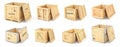 Set of open delivery wooden boxes isolation on a white background.