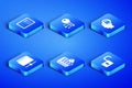 Set Open padlock, Safe, Server security with key, FTP folder, Cryptocurrency and Human head icon. Vector