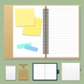 Set of open realistic notebooks with pages diary office sheet template booklet and blank paper education copybook Royalty Free Stock Photo