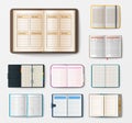 Set of open realistic notebooks with pages diary office sheet template booklet and blank paper education copybook Royalty Free Stock Photo