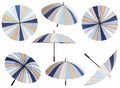 Set of open striped multicolored umbrellas