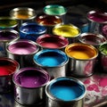Set of opened colorful paint cans Royalty Free Stock Photo